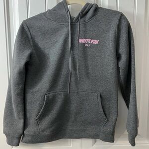 White Fox Boutique Charcoal Hoodie with Pink Logo
